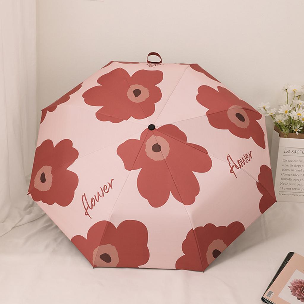 Flower Pattern Folding Umbrella UV Protection Foldable Rain Shine Dual Use Sun Umbrella for
