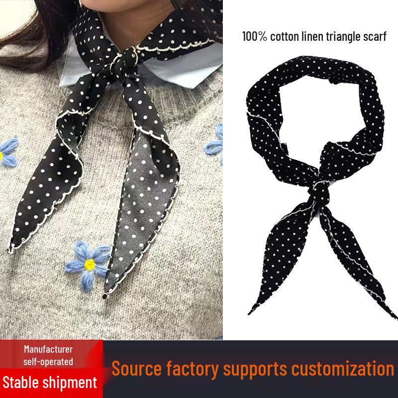 Foulard in Seta a Pois Coreano - da Donna 2025 Cravattino Triangolare da Collo e Foulard, Stile Vacanza Francese