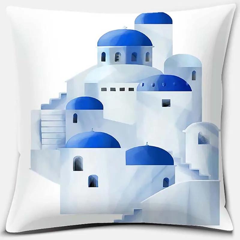 45x45cm Nordic Blue and White Castle Scenery Pillowcase Comfortable Sofa Seat Cushion Cover Hotel Home Decor Embrace Pillowcase