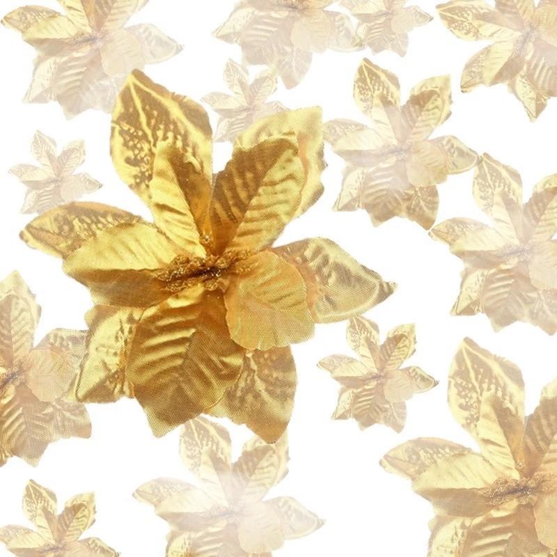 5/10Pcs Glitter Christmas Decoration 13cm Artificial Flowers Xmas Tree Ornament for Home Decor Navidad New Year 2026 Accessories