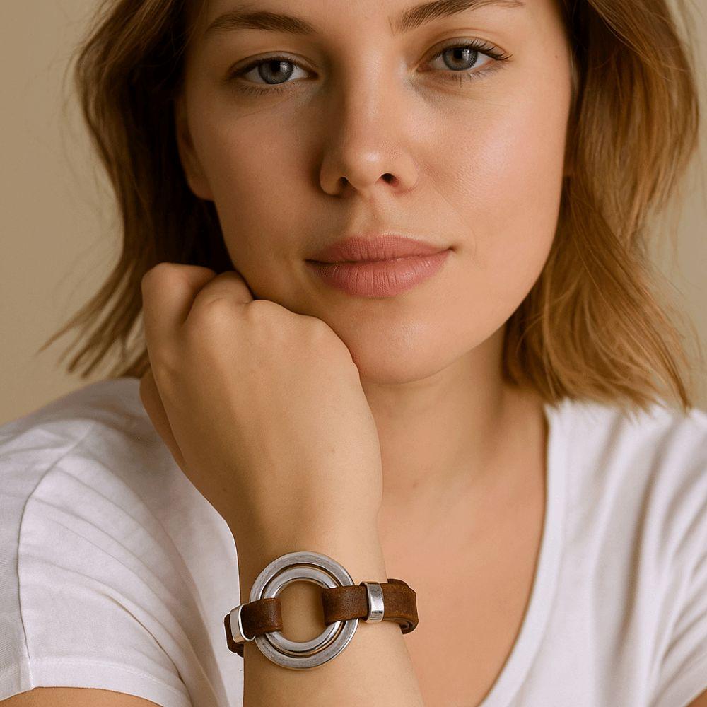 Exquisite Bracelet PU Leather Double Ring Bracelet Trendy Vintage Bracelet  Unisex Accessories