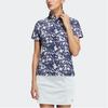 Adidas Printed Button Short Sleeve Polo Shirt Women tops Navy-Blue HS9026