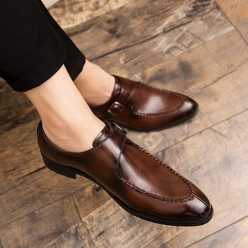 Men's shoes fashion pointed British men's wedding shoes large size casual monk shoes business leather shoes