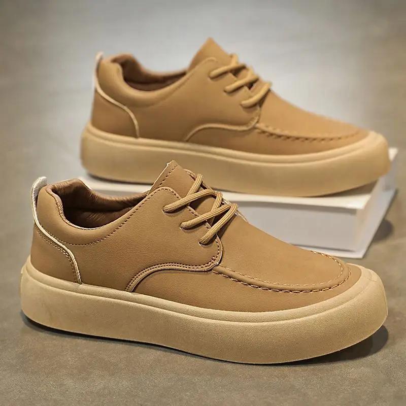 

Chunky Lace Up Young Students Flat Men s Leather Shoes High Quality Fashion On Sale 2026 Trend Elegant New In Male Casual Shoe 44