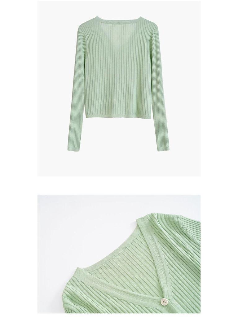 2024 Women's V-Neck Slimming Knit Cardigan: Spring/Summer Short Style for Skirts