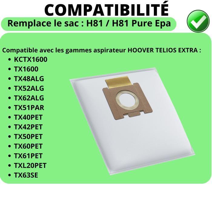 Hoover Teliox Extra Vacuum Cleaner Bags - Pack of 10 - Compatible with H81 - White