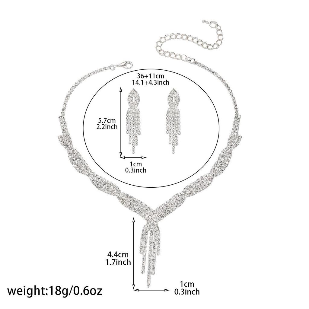 Elegant Full Diamond Tassel Necklace & Earrings Set: Women's High-End Evening Light Luxury Accessory