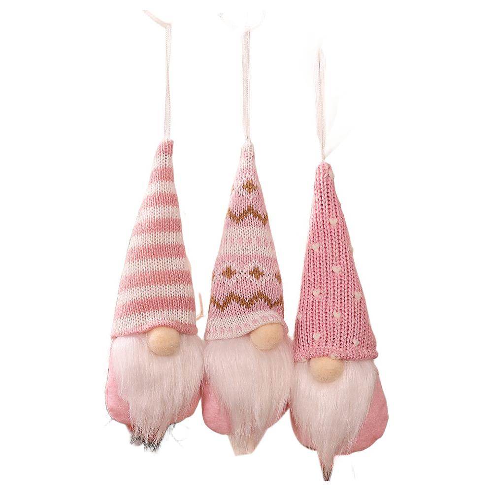 Set of 3 Scandinavian Style Hanging Gnome Ornaments for Christmas Tree Decoration with Handmade Felt and Knitted Hats
