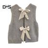 Women Knitted Vest Round Neck Sleeveless Crop Tank Back Bow Tie Decor Hollow Back Solid Color Sweater Vest