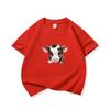 Kids Cotton T Shirt Adorable Baby Cow Peeking Print Crew Neck Short Sleeve Tee Casual Boys Girls Summer Tops