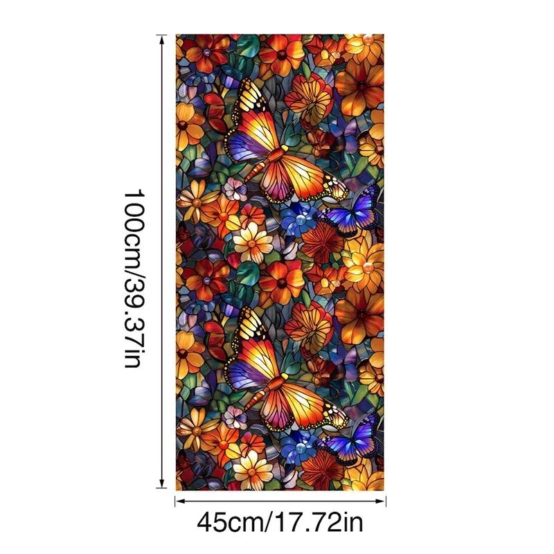 45x100cm Colorful Flower Stained Glass Film Static Cling PVC Privacy Window Film Home Living Room Office Art Decor