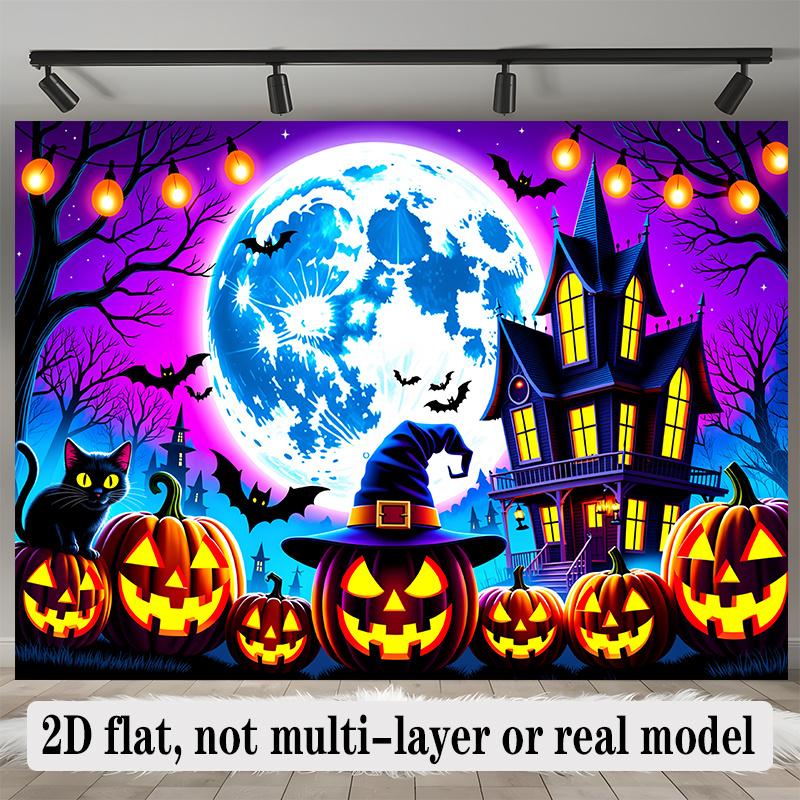 Party Backdrop Halloween Castle Moon Flat Spooky Gothic Pumpkin Panel Parties Photo Background Decor Front Door Decor