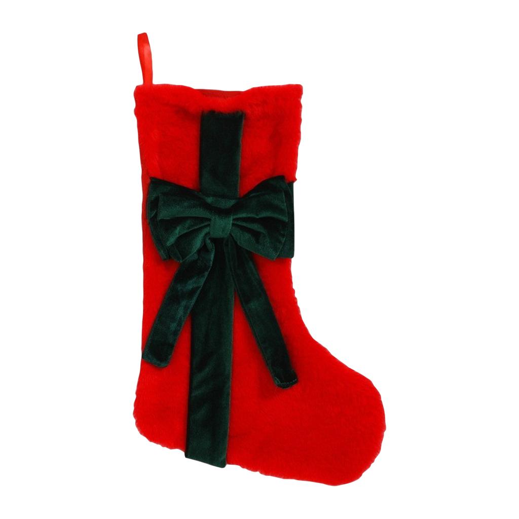 Plush Christmas Stocking with Large Bow Decorative Holiday Hanging Sock Soft Material for Seasonal Home Decoration