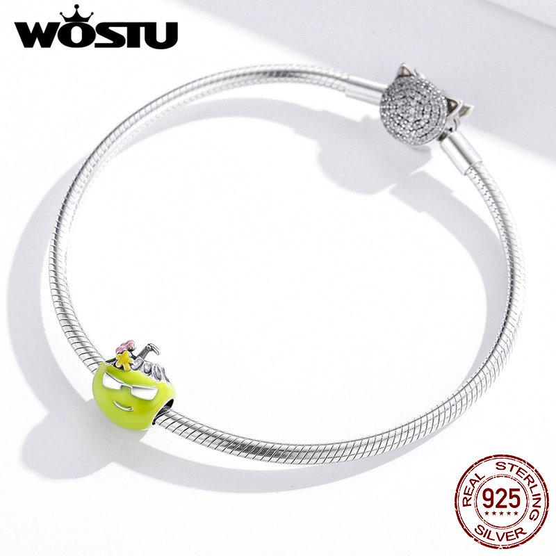 WOSTU Authentic Sterling Silver 925 Summer Coconut Charm Green Enamel Beads DIY Bracelet