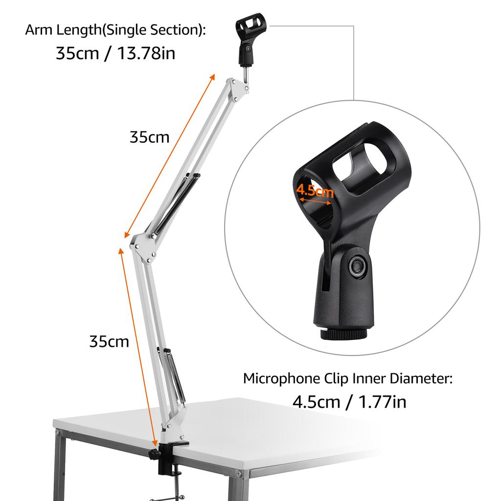 Microphone Stand Holder Table Lazy Bracket with Extendable Arm Microphone Clip