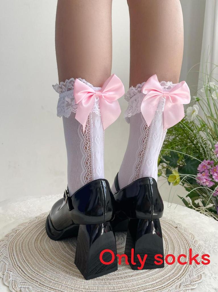 Girls Polka Dot Ruffle Tulle Butterfly Bow Knee Socks With Frictionresistant Fabric For Teens