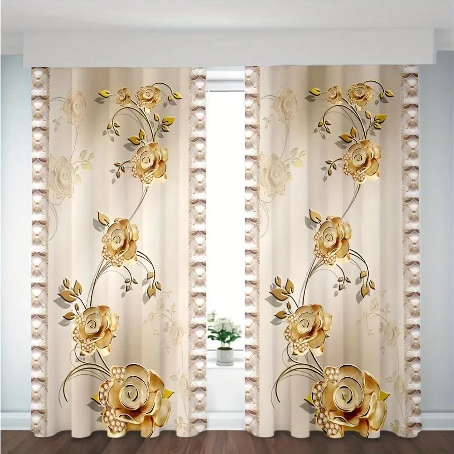 3D 2ks Zlatý Páv Záclona Pracovna Kuchyň Obývací Pokoj Horní Kapsa na Tyč Okenní Závěs Ložnice Doplňky Pokojový Dekor Domácí Dec