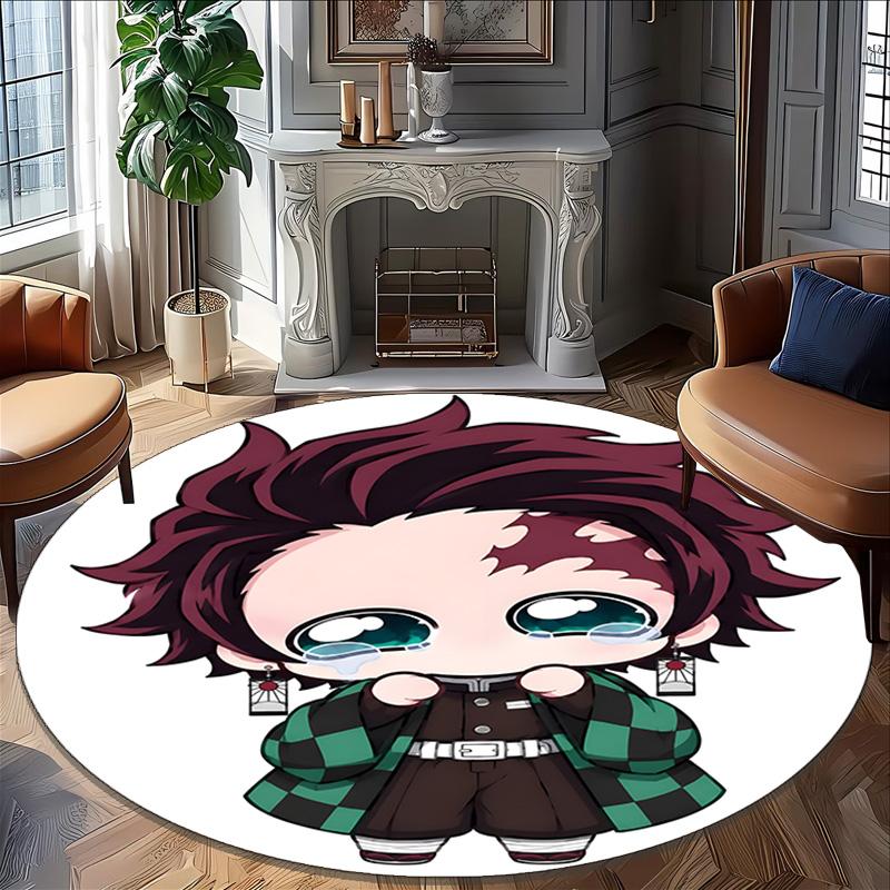 1pc Kamado Tanjiro Carpet, Round Rug, Comfortable, Suitable for Entryways, Living Rooms, Office, And Bedrooms, Christmas Decoration