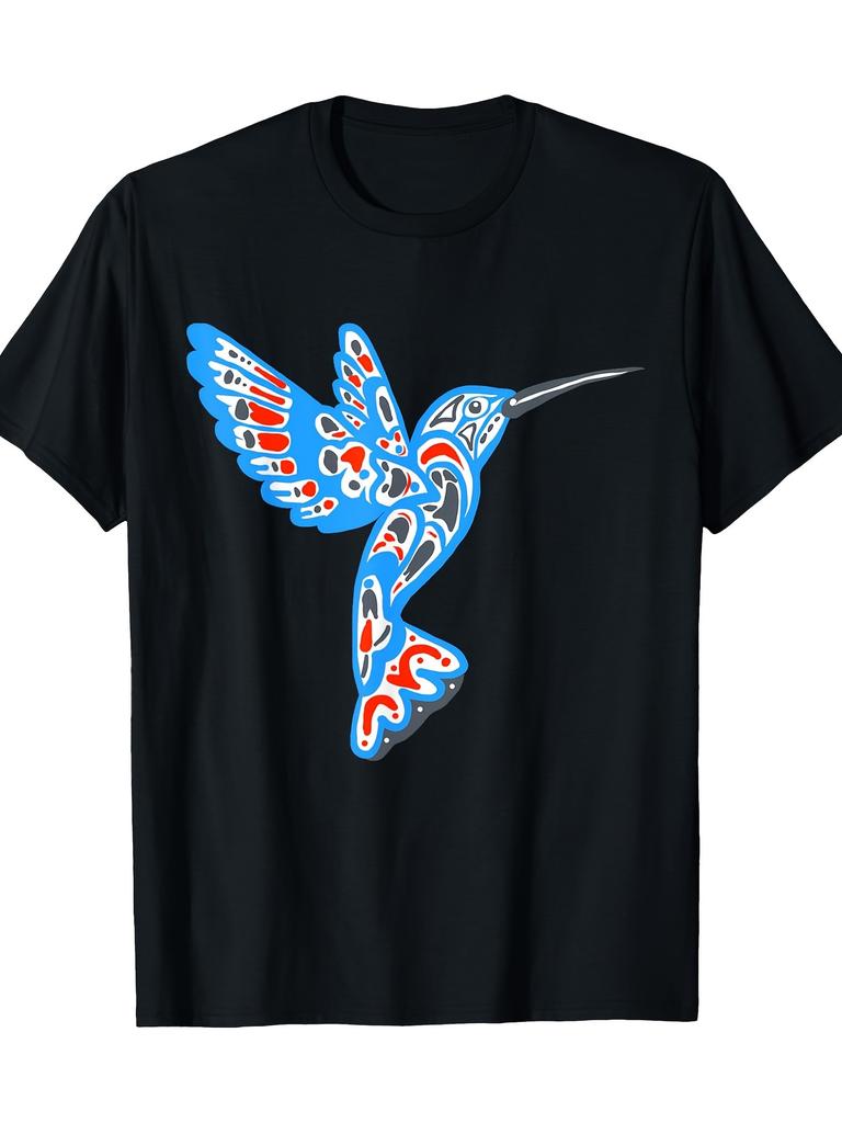 Tribal Style Hummingbird Graphic Print Casual Cotton Crew Neck TShirt for Men