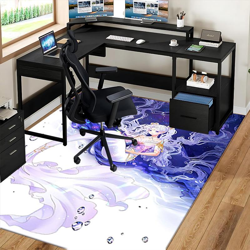 1pc Anime Mermaid Chair Mat - Office Desk Carpet with Cute Sea Tail Design, Non-Slip Rug for Home Decor, Suitable for All Seasons and Perfect as a Gif
