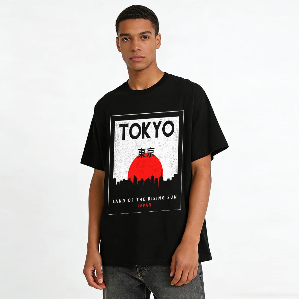 Tokyo Rising Skyline Graphic Tee Japan Trend Culture Casual Top Pure cotton T-shirt