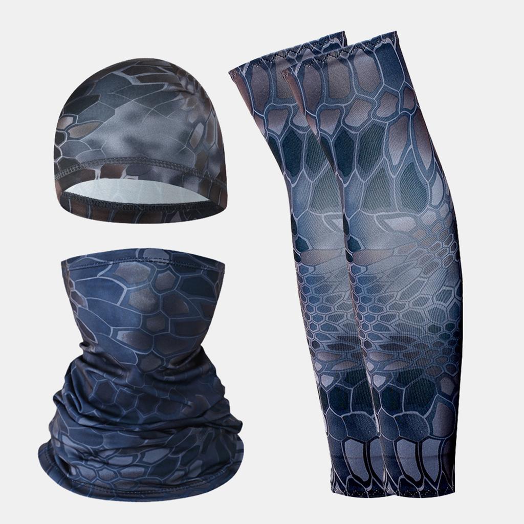 Ice Silk Cycling Hat & Face Set with Arm Sleeves for Outdoor Sports Gaiter Bandana Checkered Pattern