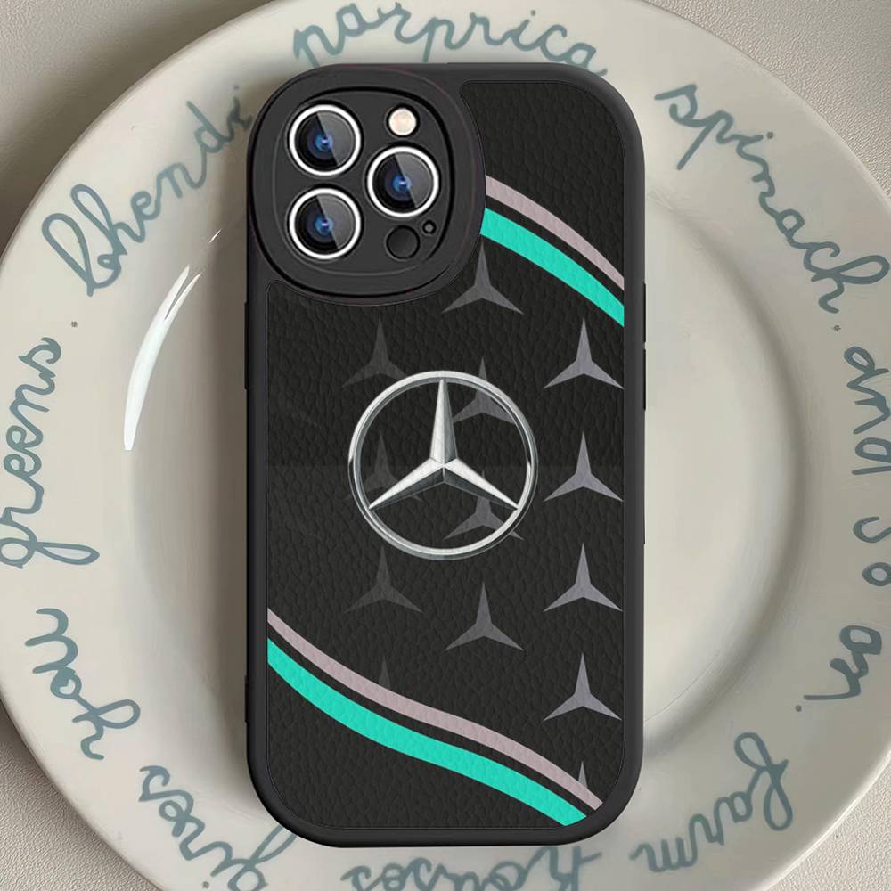 CQH1 Car M-Mercedes-Benz Phone Case For IPhone 16 15 14 13 12 11 Pro Max Plus Shockproof Leather Cover