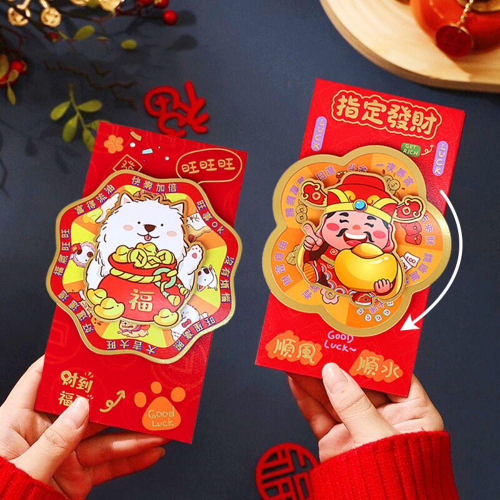 Paper Money Pocket Rotating Red Envelope Cartoon God of Wealth Envelopes Lucky Gifts  Kids Gifting