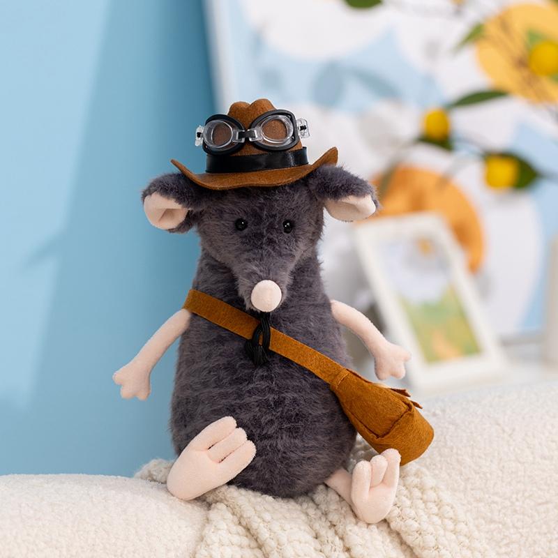 1Pc Kawaii 25CM Sad Mouse Plush Toys Plush Grey Mouse with Accessories Cute Doll Wears Hat Bag Glasses Birthday Gift for Kids