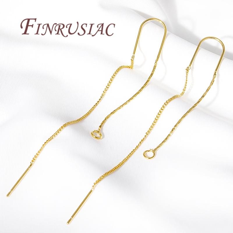 Accessories For Earrings 18K Gold Plated Long Tassel Earwires Brass Thin Chain Ear Wire For Earring Making,DIY Jewelry Findings