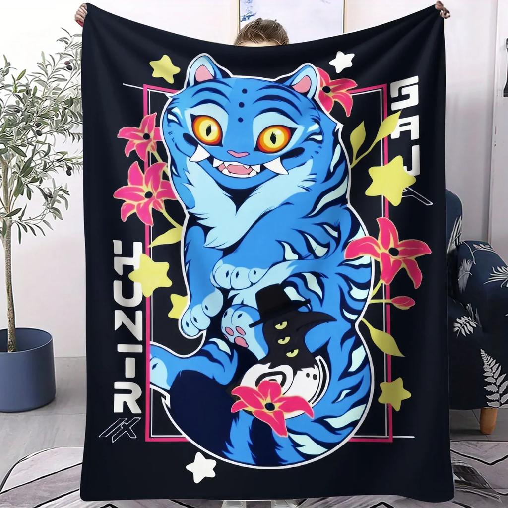 K Pop Saja Boys Cute Chibi Blanket Soft Warm Flannel Throw Anime Fan Gift for Travel Camping Sofa Bed Cover Living Room Decor