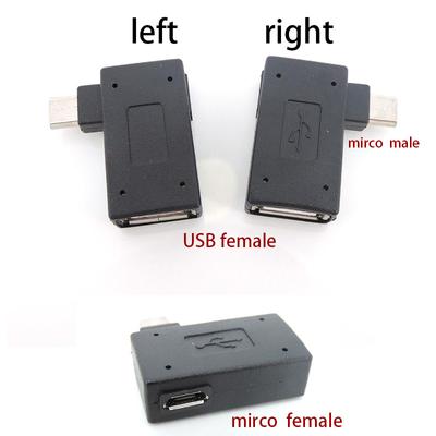 Left Right Angled 90 Degree Micro Female Male To USB Female OTG Converter Power Supply