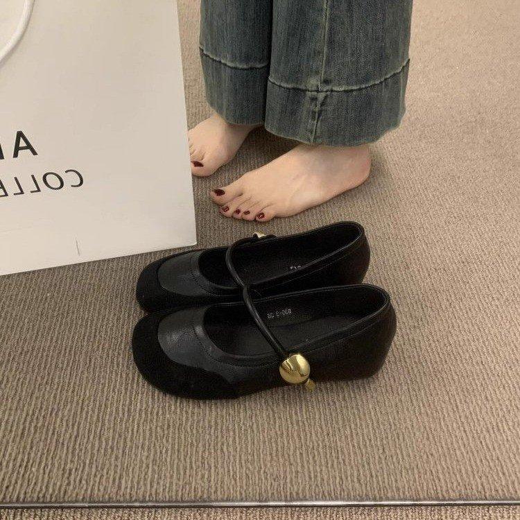 With Skirt Retro Splicing Mary Jane Shoes for Women's Spring and Autumn New Models, One Word with Shallow Mouth Inner Height Increase Single Shoes