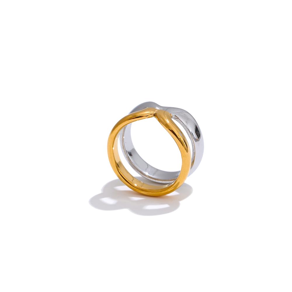 

Yhpup Personalized Stainless Steel Double Layer X Shape Ring Tarnish Resistant Metal Popular Wide Finger Jewellery 6