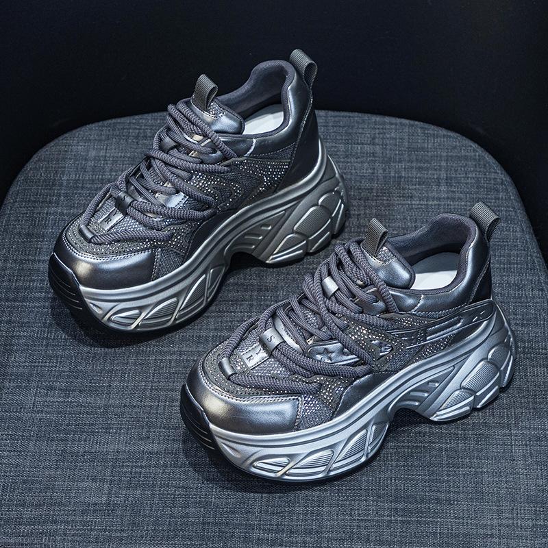 Platform dad shoes women's 2025 spring new Internet celebrity same casual versatile special fabric 9cm height-increasing women's shoes