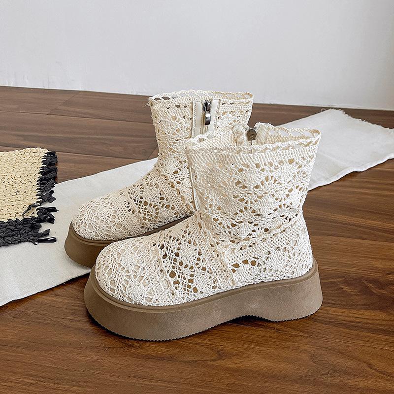 2025 New Summer Thick-soled Martin Boots Women's Mesh Hollow Breathable Short Boots Small Fashion Versatile Cool Boots