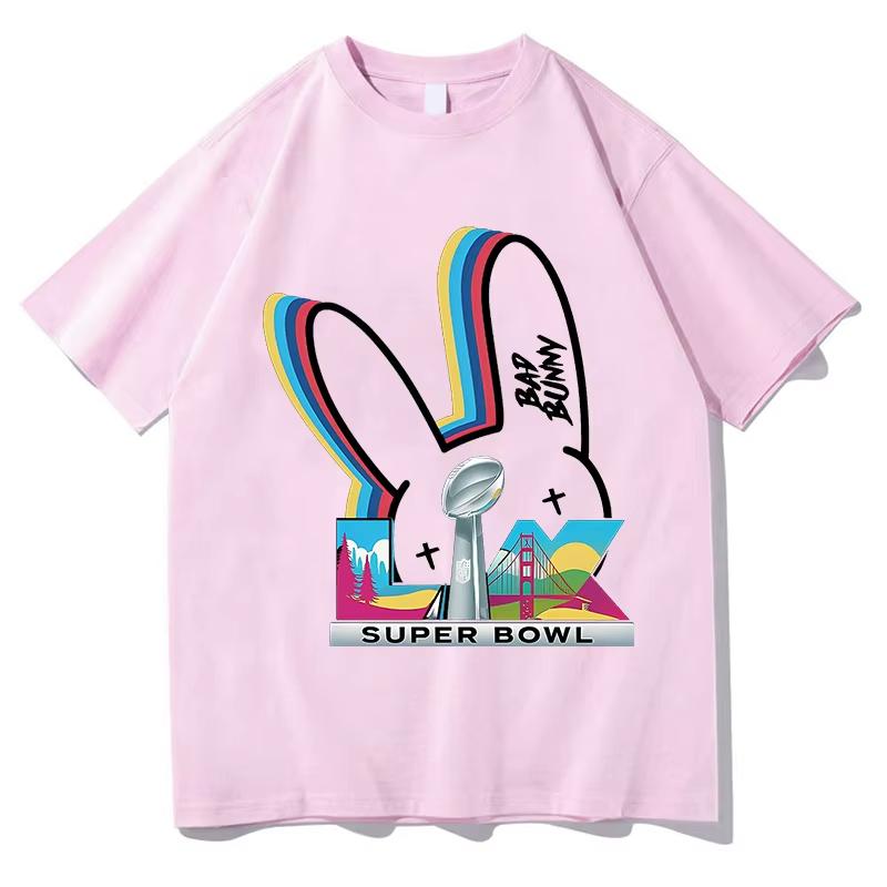 Bad Bunny Super Bowl Tshirts Short Sleeve Pure Cotton Oneck Fashion Tshirts Men Women Clothing Unisex Streetwear Hip Hop Tops