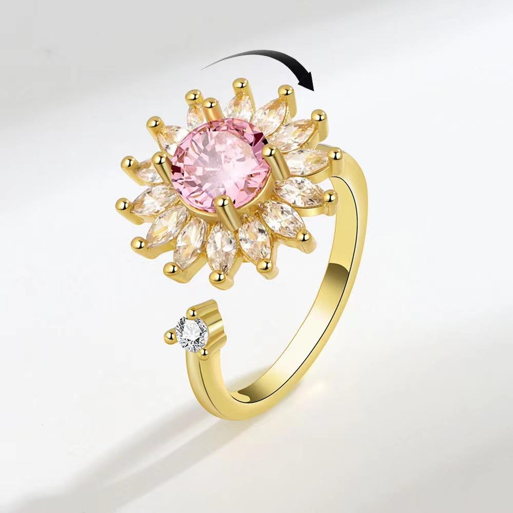 Unzip Rotating Ring Sunflower Ring Women Rotating Design Open Ring Set