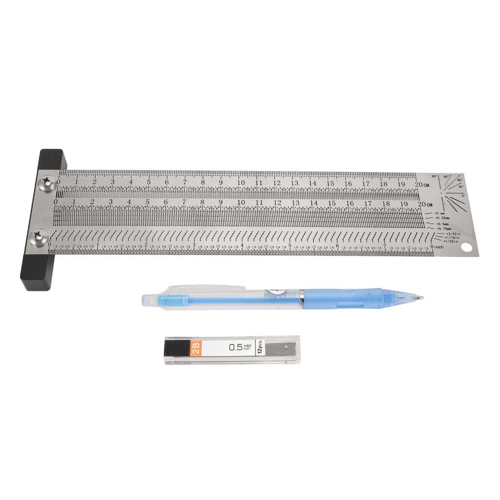 Marking T Square 20cm 8 Inch Stainless Steel Positioning Scribing Ruler with Pencil for Woodworking