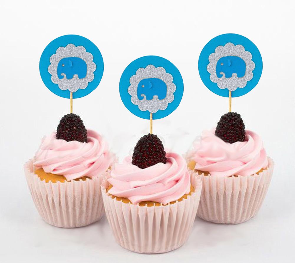 Lembrancinha Querida| Toppers de Cupcake de Elefante| Aniversário Chá de Bebê Decorações de Sobremesa para Festa - Pacote de