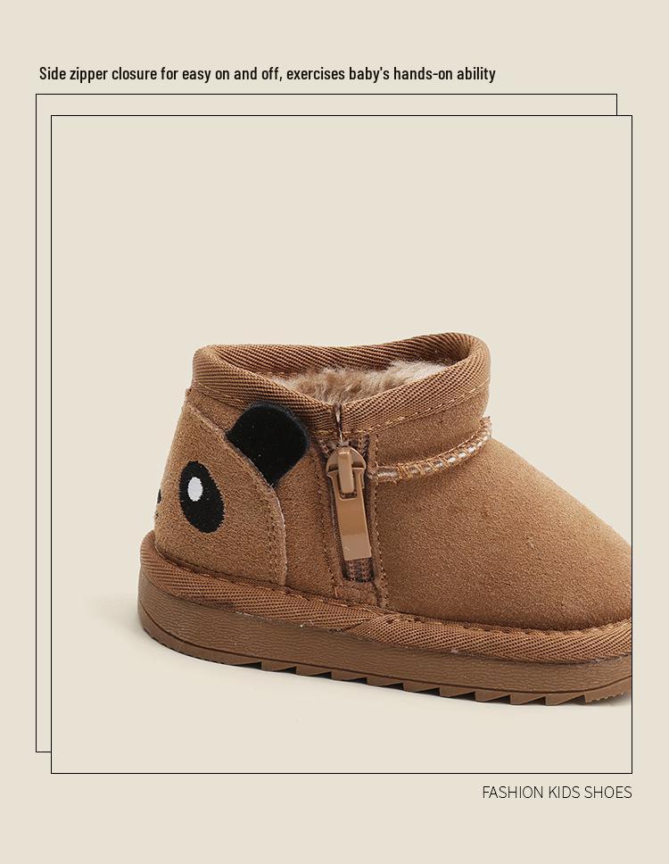 Toddler Boys' Matte Leather Snow Boots - Warm Cotton Winter Shoes