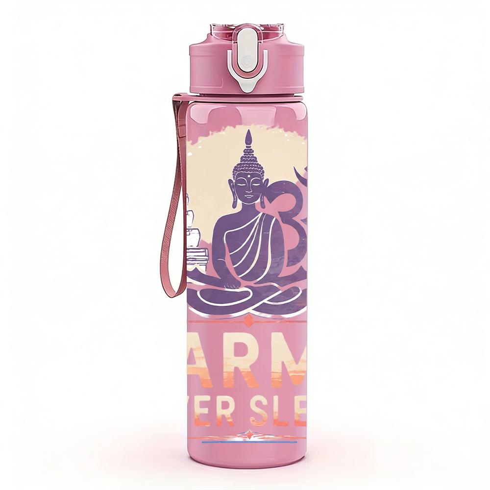 1PC Karma Buddha Om Symbol Graphic,750ml Color Plastic Sports Water Bottle,Leakproof Flip Straw Lid,Suitable for Sports Office Home Use