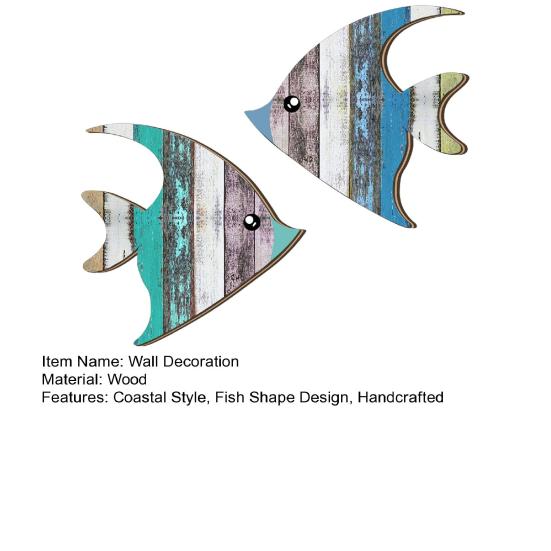 2Pcs/Set Wooden Fish Wall Decor Coastal Fish Wall Art Decorations Rustic Seaside Fish Wood Artistic Panel for Home Bathroom Beach House