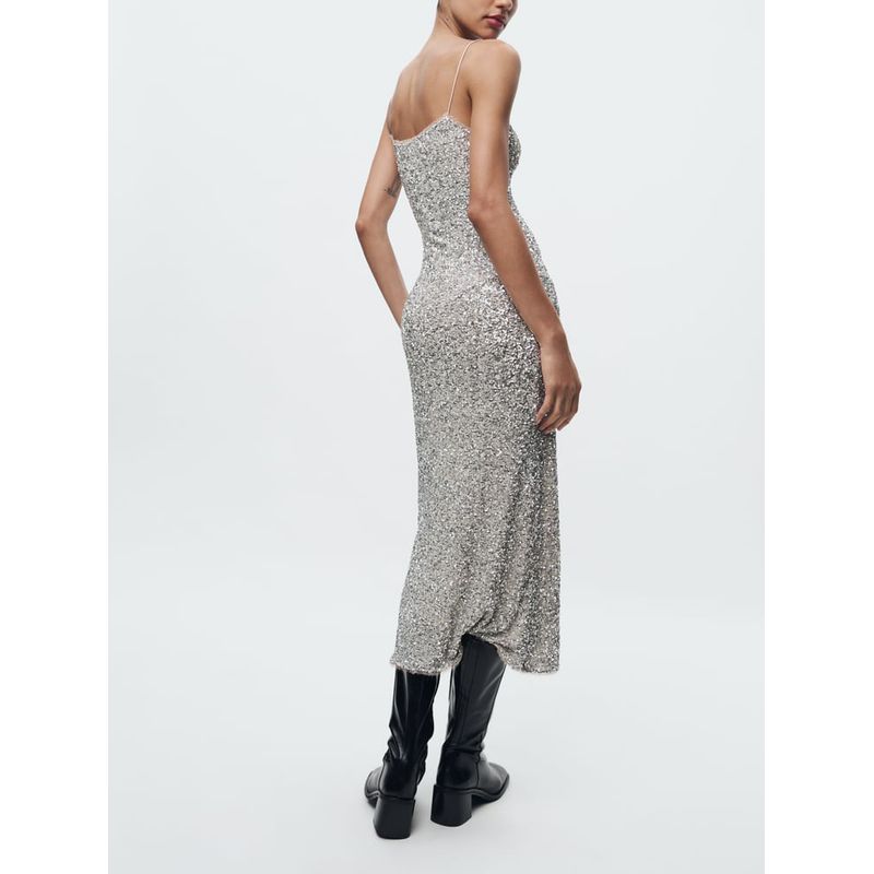 Za Autumn New Camisole Round Neck Sexy Slimming Dress Beads Decoration Underwear Style Dress 9204110
