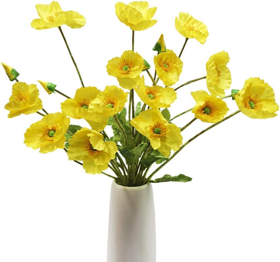 

5 Pack Artificial Poppy Flowers Home Office Bedroom Silk Poppy Flowers Decor Bouquet Table Decoration Wedding Party Decorations жовтий