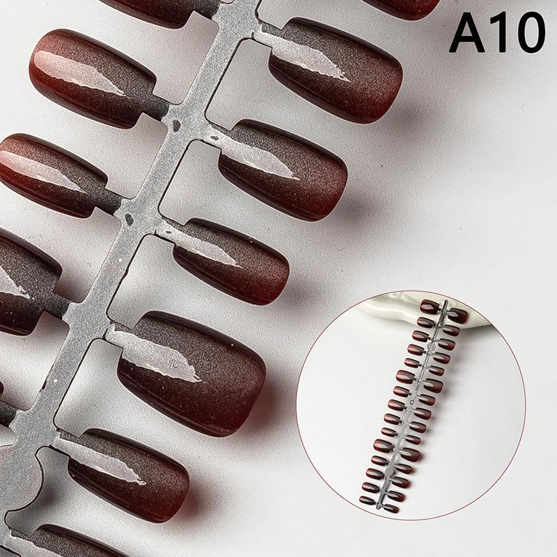 30Pcs Nails Handmade Gradient Cat'S Eye Press On Fake Nails Medium Short Nail Tips Popular Design Decoration Flower Full Cover