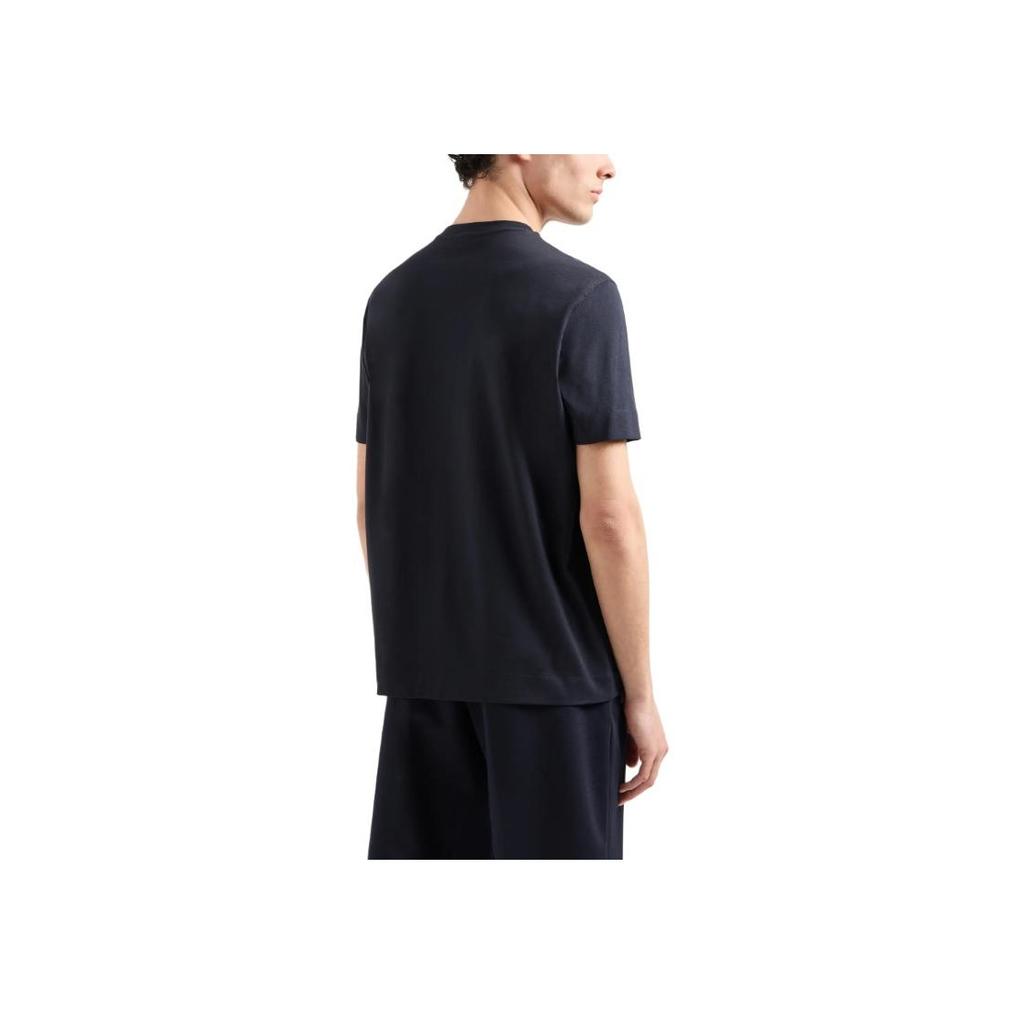 Emporio Armani FW24 Letter Logo Embroidered Crew Neck Short Sleeve T-Shirt Men Tops Navy-Blue 6D1TQ8-1JOCZ-0920