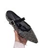 Ladies Shoes 2025 New Pointed Toe Women's Slippers Fashion Crystal Mesh Breathable Low Heel Sandals Summer Daily Dress Slippers