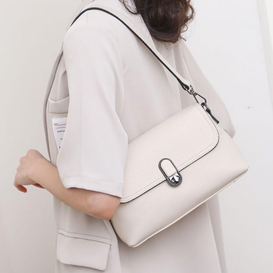 Cowhide Lock Single Shoulder Women's Bag, Large-capacity Messenger Tote Bag, Women's Headbag, Fashionable and Simple Shopping