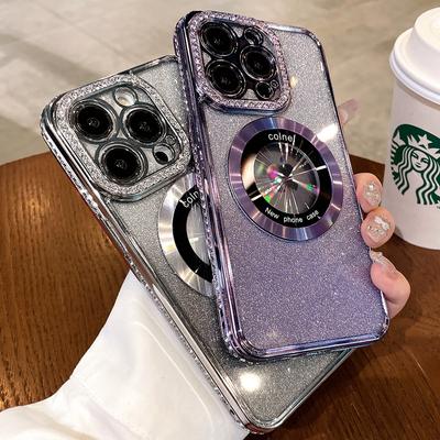 Lüks Glitter Kablosuz Şarj Elmas Magsafe Kılıf iPhone 14 13 12 11 Pro Max Artı Manyetik Tampon Kılıfları Kapak